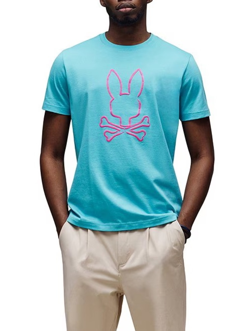 Psycho Bunny Maui Blue Short Sleeve Tee with Pink Bunny Logo 7/XL